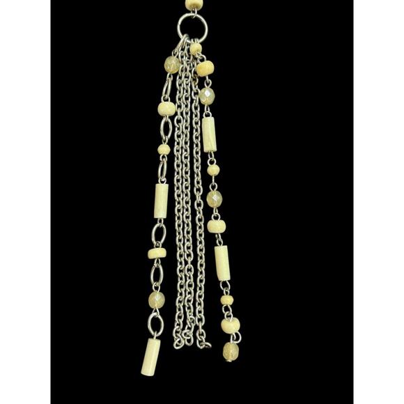 Silvertone Beaded Necklace 34 Inch 5 Inch Drop Cream Beads - Picture 8 of 9